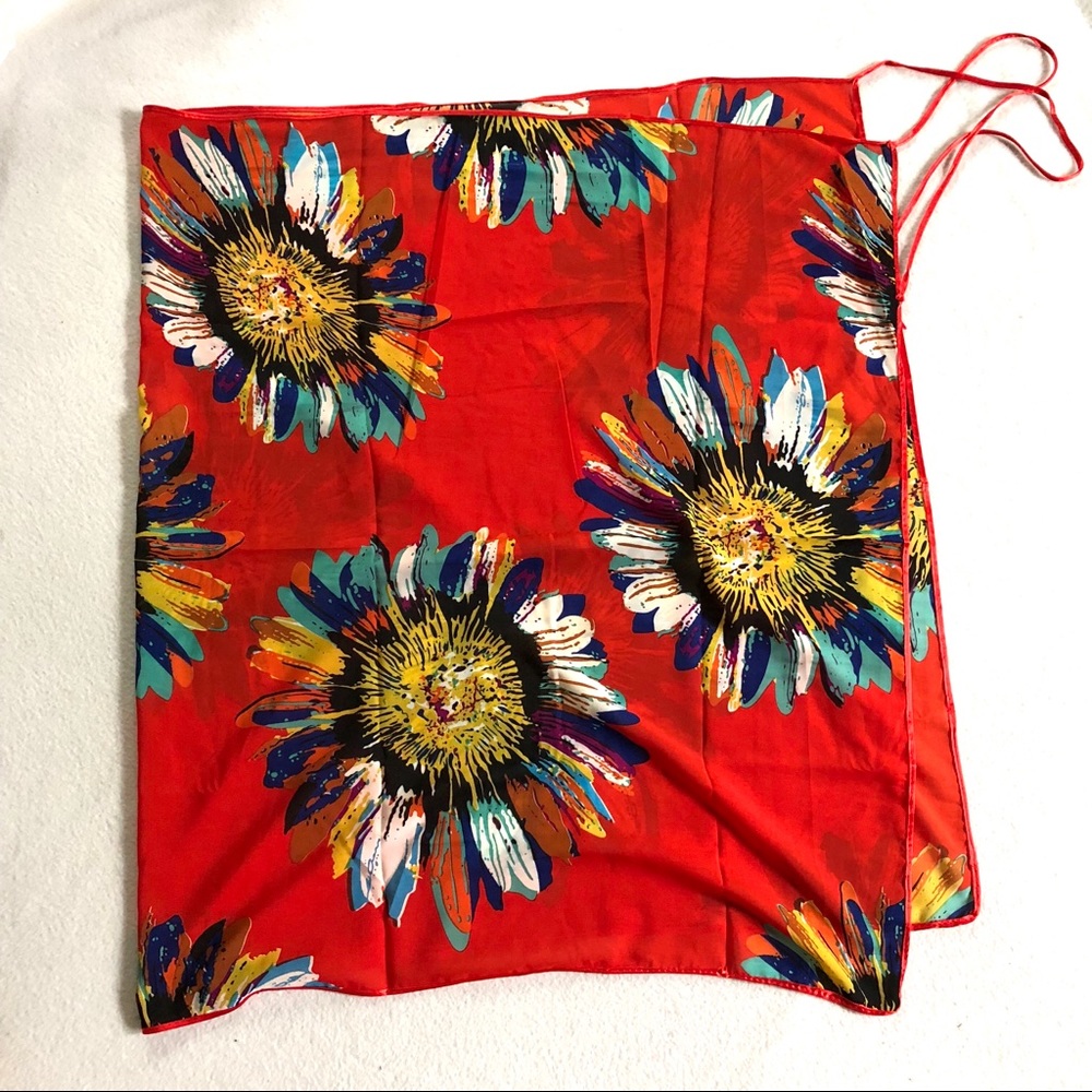 Orange Floral Chiffon Swim Wrap Sarong Cover Up - Picture 4 of 4
